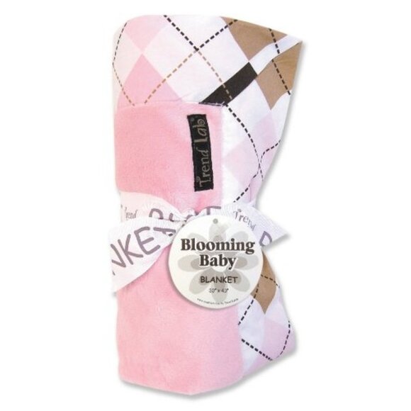 Blooming Baby Receiving Blanket Shower Gift Pink Argyle Pattern 30" X 40" Plush - Picture 1 of 2